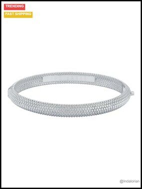 Dotett Textured Bangle Bracelet Silver-Tone Plated Brass Hinge Clos